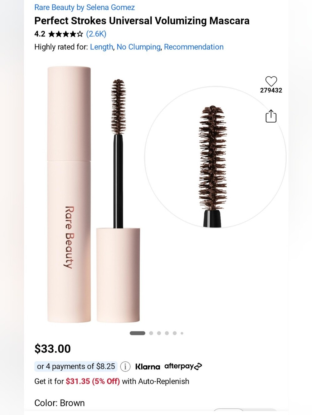 Rare Beauty Perfect Strokes Universal Volumizing Mascara — Brown